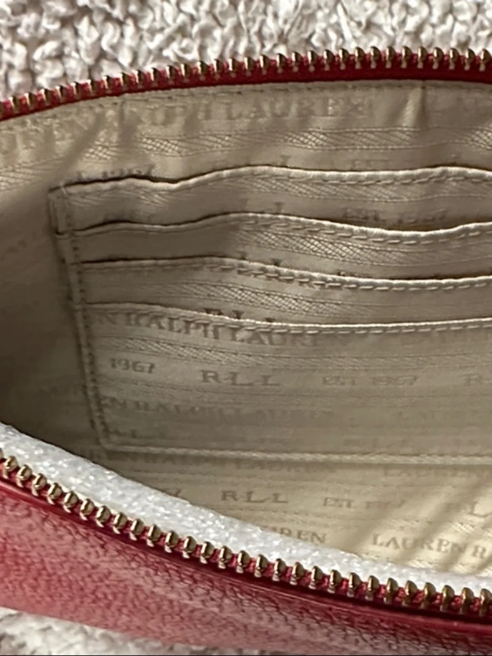 Ralph Lauren Millbrook Pouch Large Wristlet Deep Red Pebbled Leather NWT